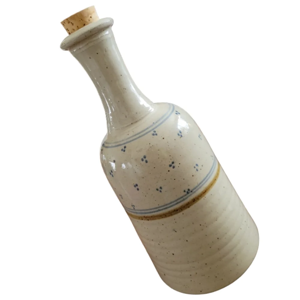 Vtg Hand Crafted Signed Stone Pottery Wine Bottle 4 Glasses Cups